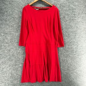 Jones Studio Dress Women 12 Red Shift Midi Zipper Long Sleeve Round Neck Casual
